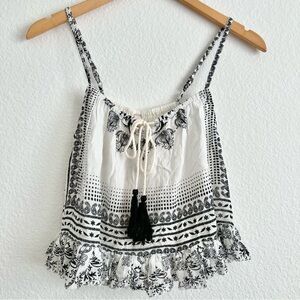 RAGA Black and White Ruffled Tie Front Camisole